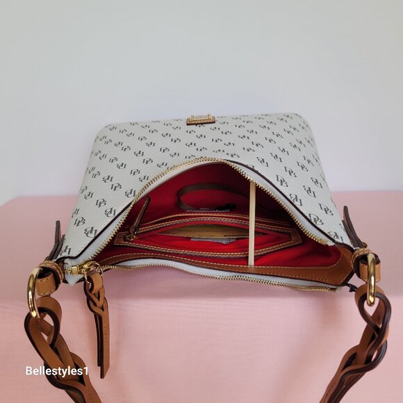 DOONEY & BOURKE Bryce Signature Logo Print Coated Fabric Hobo Bag- Bone color⭐ - Picture 13 of 16